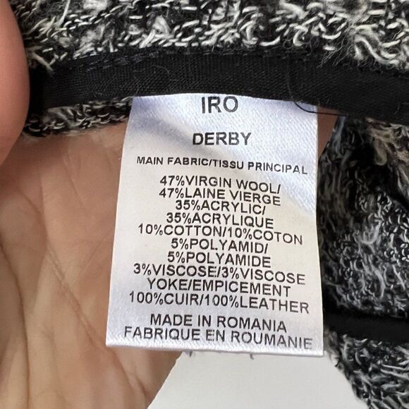 IRO Derby Boucle Knit Leather Trim Full Zip Jacket in Gris Souris - Picture 7 of 8